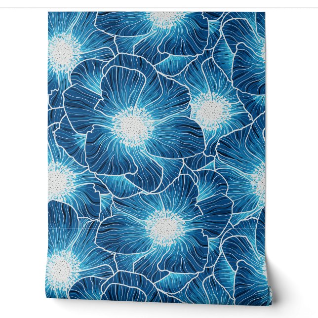 Papier Peint Fleur sauvage d'anémones bleus G605 (Déroulement)