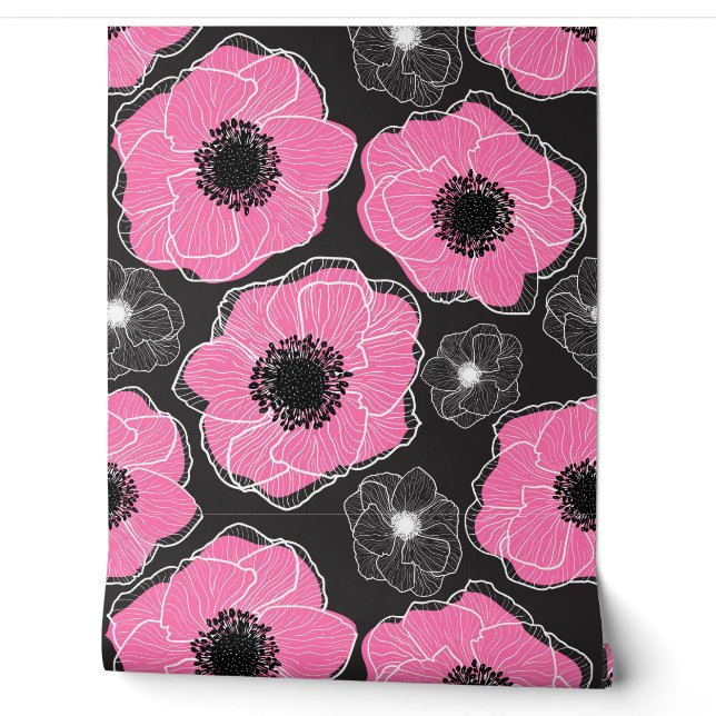 Papier Peint Fleur sauvage d'anémones rose G604 (Déroulement)