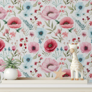 Papier Peint Fleur Sauvage Rouge Bleu Élégante à Décoller et Co