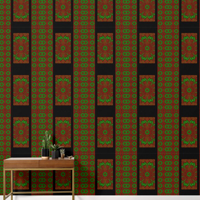 Papier Peint Fleur sauvage vert en rouge (Couloir)