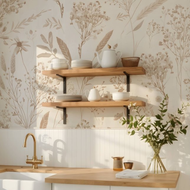 Papier Peint Fleur séchée botanique beige (Créateur téléchargé)
