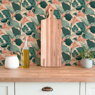 Papier Peint Fleur tropicale pêche et vert