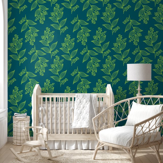 Papier Peint Fleur vert clair Botanique Vert Backgrou Floral (Enfants)