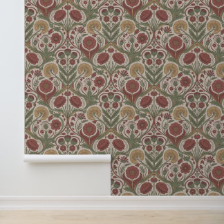 Papier Peint Fleur vintage rouge vert bohème chic