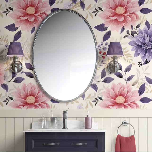 Papier Peint Fleur - Violet, Rose, Beige - Glam (Radiant Harmony: Purple and Pink Botanical Peel and Stick Wallpaper )