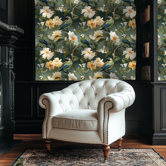 Papier peint fleuri style Pêche et Chinoiserie ver (Créateur téléchargé)
