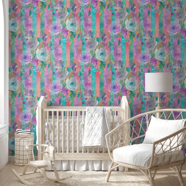 Papier Peint Fleurs à l'aquarelle motif sans fin 8 (Enfants)
