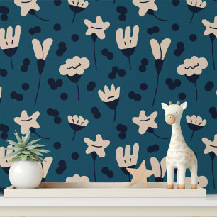 Papier Peint Fleurs Abstraites botaniques simples Motif bleu