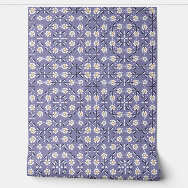Papier Peint Fleurs blanches pastel bl, violet sans parfum (Déroulement)