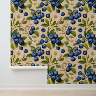 Papier Peint Fleurs bleuets Branches vertes Répéter le Motif