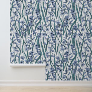 Papier Peint Fleurs Blue Hyacinth sur blanc