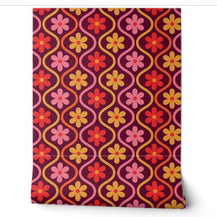 Papier Peint Fleurs colorées rétro sur motif ogee vintage