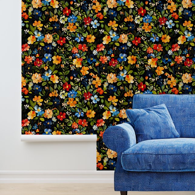 Papier Peint Fleurs colorées sur fond noir (Créateur téléchargé)