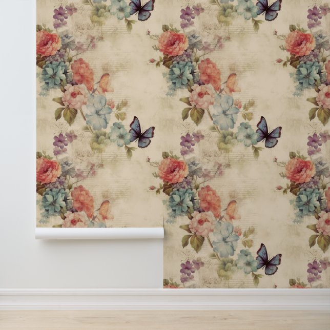 Papier Peint Fleurs d'amour Aquarelle artistique vintage mignon (Application)