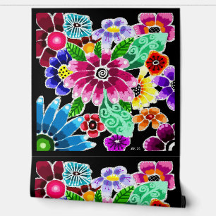 Papier Peint Fleurs d'art folklorique génoise multicolore