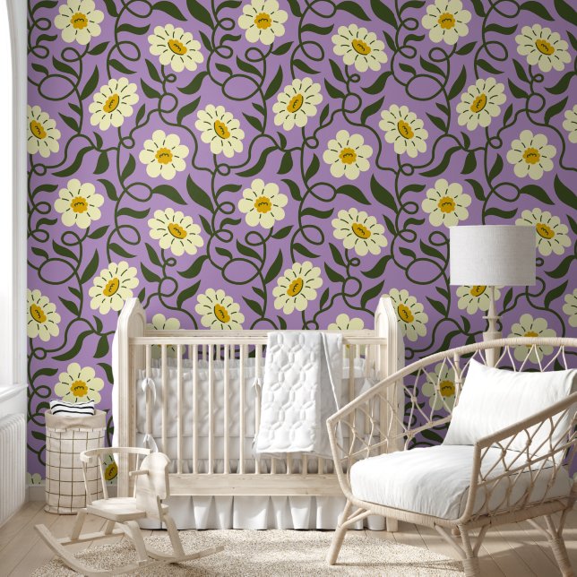 Papier Peint Fleurs de camomille sur lavande (Enfants)