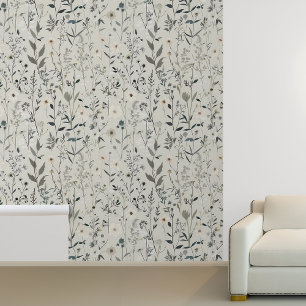 Papier Peint Fleurs de champ de prairie grise Feuilles