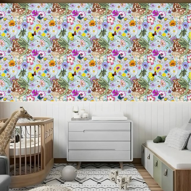 Papier Peint Fleurs de Champignon Dragon Fantastique Vert Capri (Créateur téléchargé)