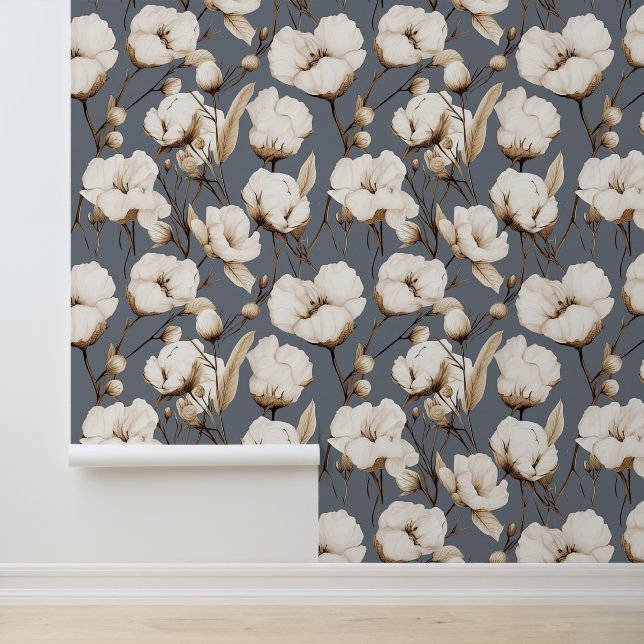 Papier Peint Fleurs de coton Motifs modernes et élégantes (Application)