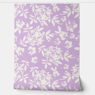 Papier Peint Fleurs de Cottage Rose - Rose Féminin Lavande Viol