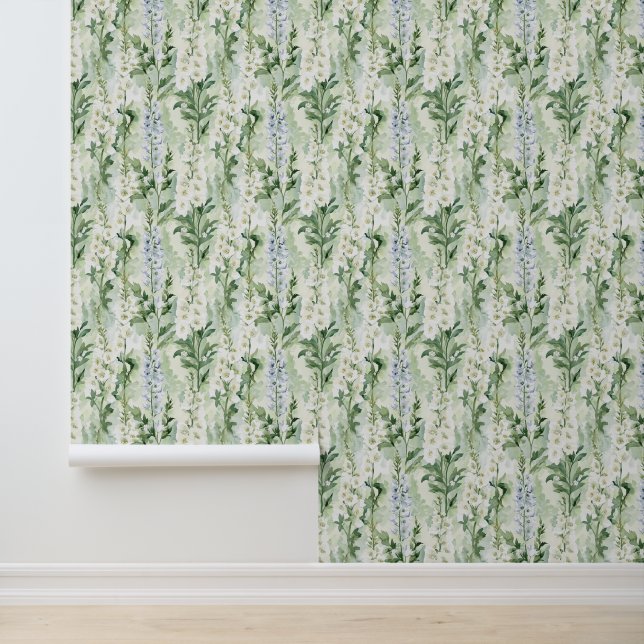 Papier Peint Fleurs de Delphinium blanc lavande   (Application)