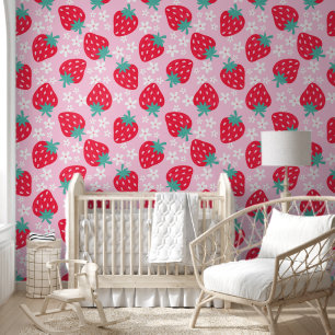 Papier Peint Fleurs de fraise d'été Chambre de bébé rouge enfan