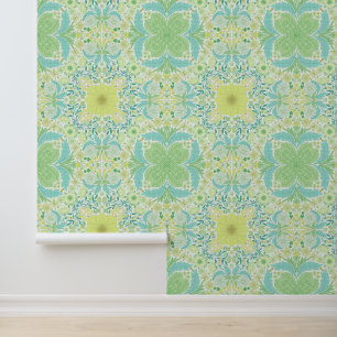 Papier Peint Fleurs de jardin rétro en vert et jaune