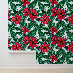 Papier Peint Fleurs de jungle tropicale florale hibiscus botani
