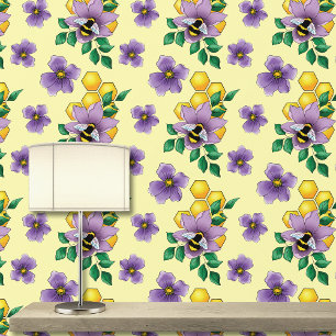 Papier Peint Fleurs de lavande de bourdon Jaune