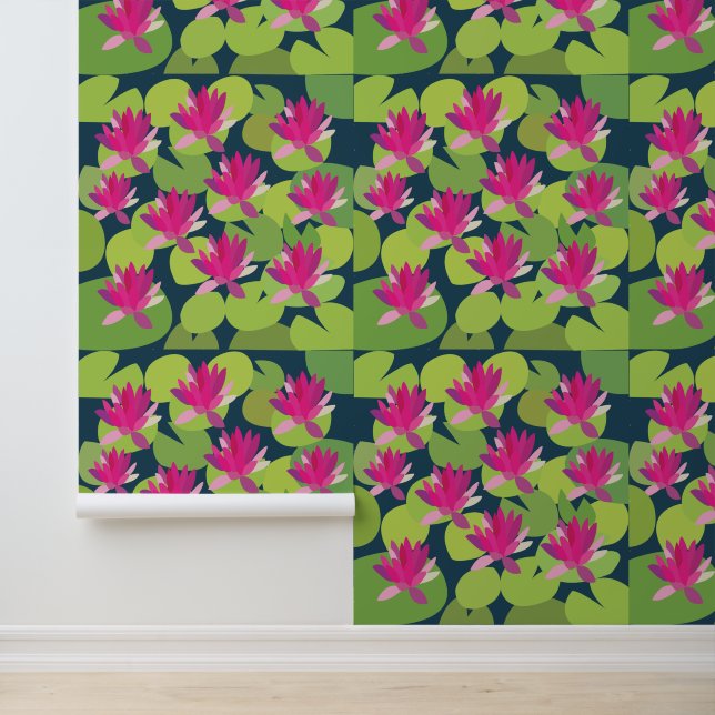 Papier Peint Fleurs de Lotus Rose Nénuphar Floral (Application)