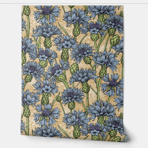 Papier Peint Fleurs de maïs bleues, fleurs sauvages sur le jaun