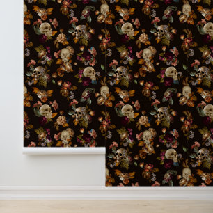 Papier Peint Fleurs De Moody Gothique Avec Crânes