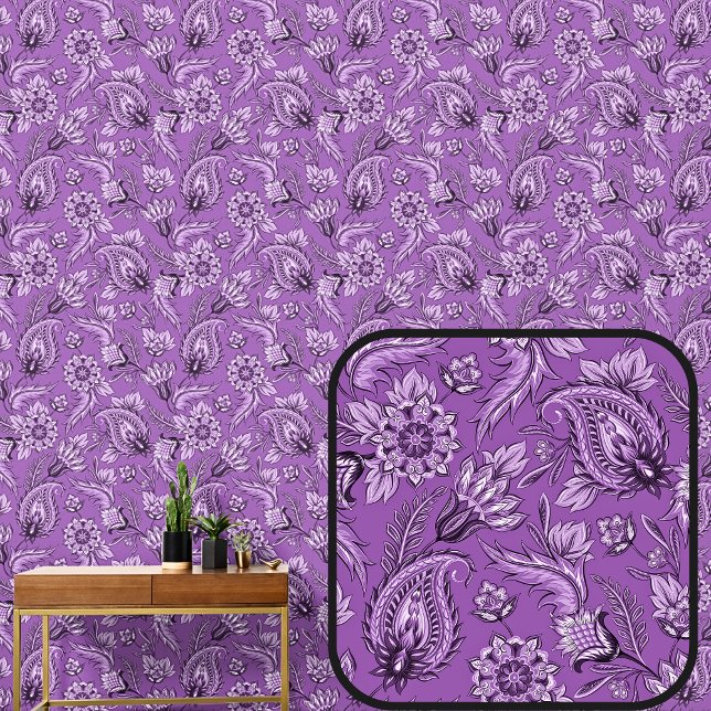Papier Peint Fleurs de Paisley élégantes violet foncé  (Créateur téléchargé)