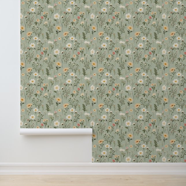 Papier Peint Fleurs de prairie sur vert (Application)