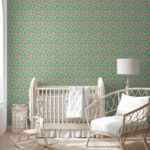 Papier Peint Fleurs de rose rose Vintage Turquoise