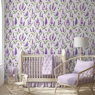 Papier Peint Fleurs de Sauge Violette Lavande Verte