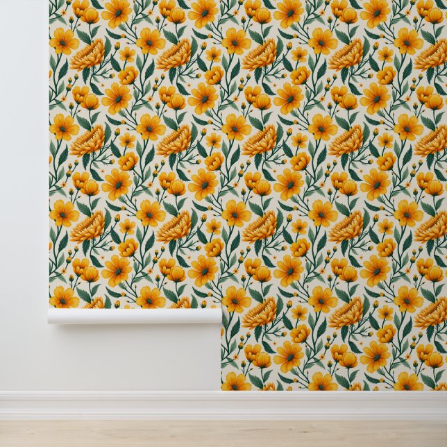 Papier Peint Fleurs de soleil et tasses à beurre (Application)