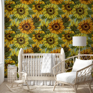 Papier Peint Fleurs de soleil sur Sage Arrière - plan Foliage O