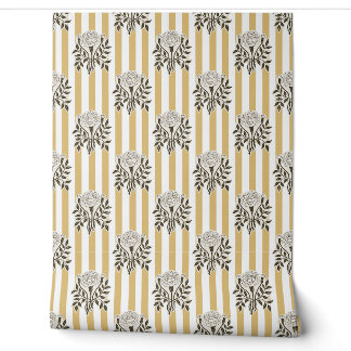 Papier Peint Fleurs de Souci Moutarde motif rayure