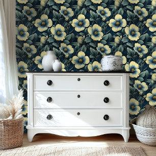Papier Peint Fleurs de Style Vintage Bleu Foncé à
