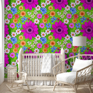 Papier Peint Fleurs d'été vives en violet et vert