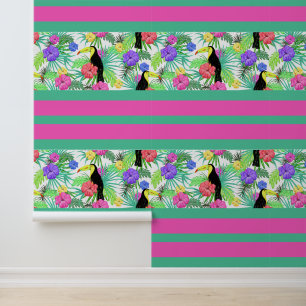 Papier Peint Fleurs d'oiseaux tropicaux exotiques