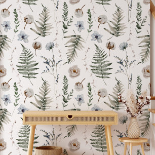 Papier Peint Fleurs et feuilles de fougère motif botanique flor