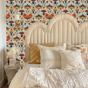 Papier Peint Fleurs et insectes orange Fairycore