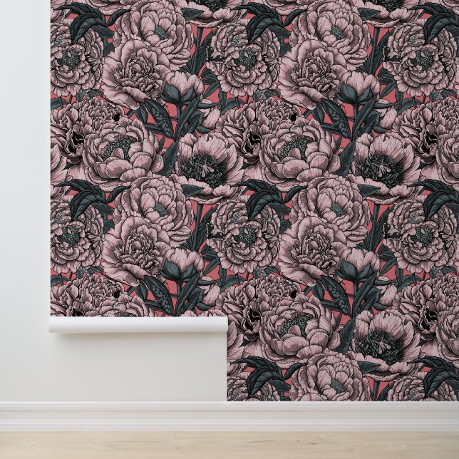 Papier Peint Fleurs et moisissures de pivoines roses (Application)