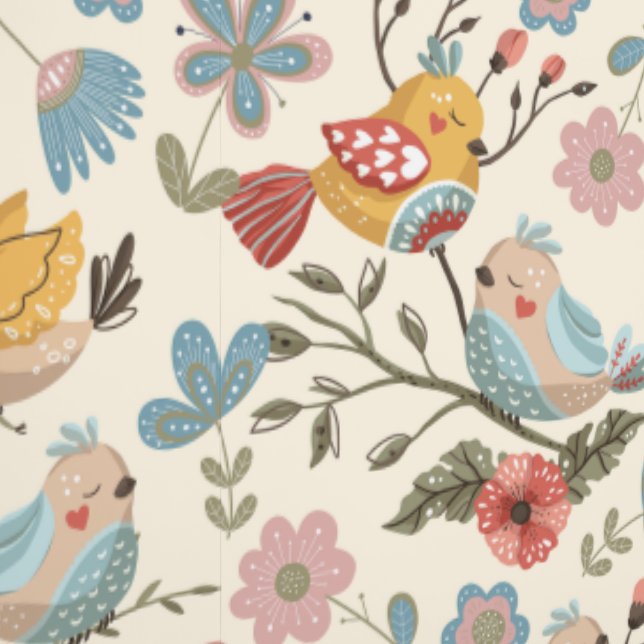 Papier Peint Fleurs et oiseaux de style boho (Couture)