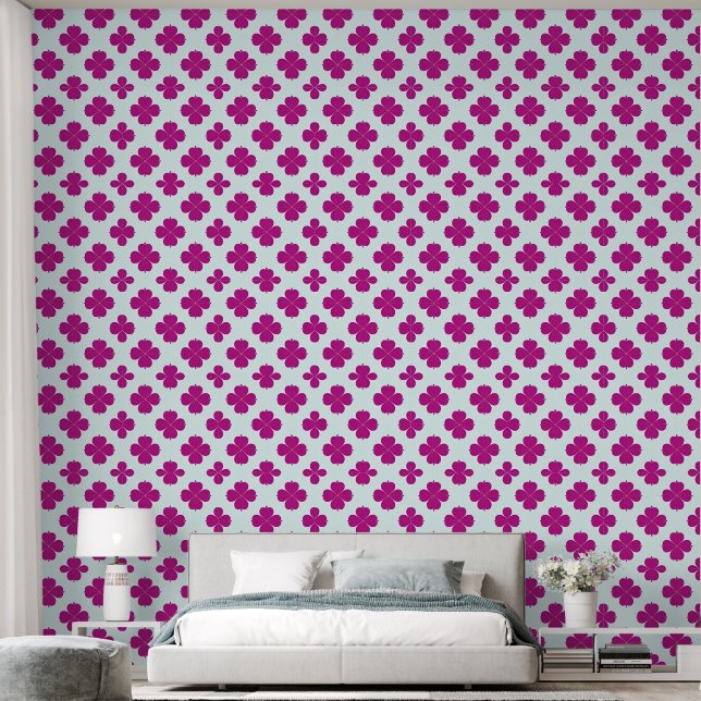 Papier Peint Fleurs géométriques roses sur un fond clair (Chambre à coucher)