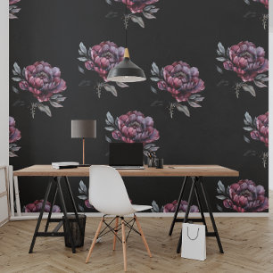 Papier Peint Fleurs gothiques noires et roses