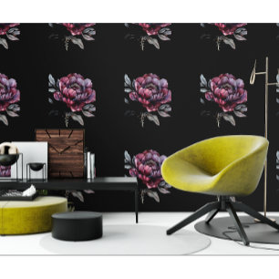 Papier Peint Fleurs gothiques noires et roses