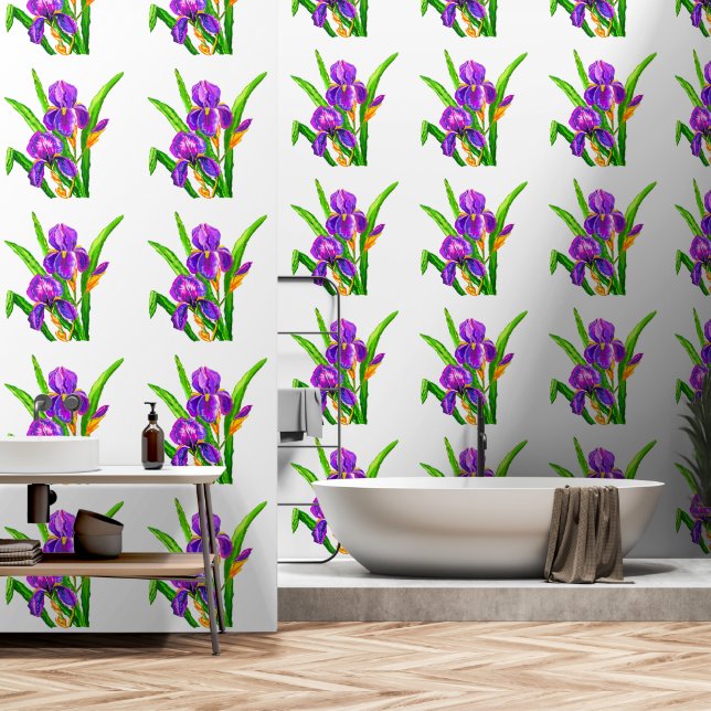 Papier Peint Fleurs Iris Violettes (Salle de bain)